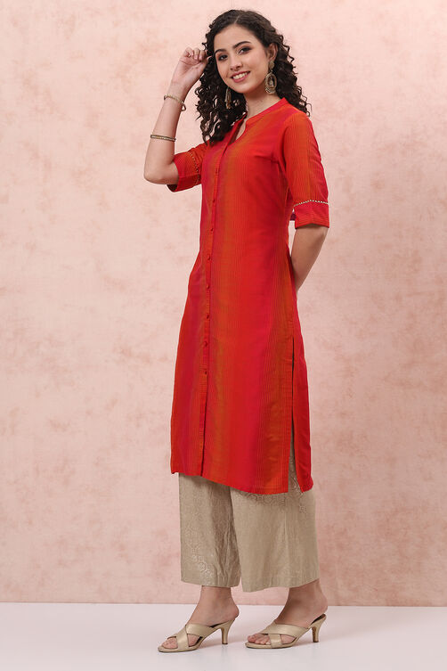 Red Art Silk Straight Kurta image number 2