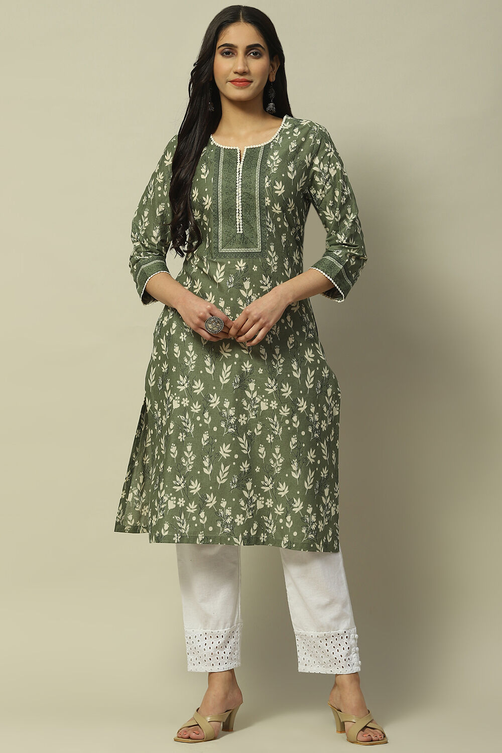 Blue Cambric Printed Straight Kurta image number 5