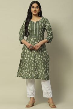 Green Cambric Staight Kurta image number 5