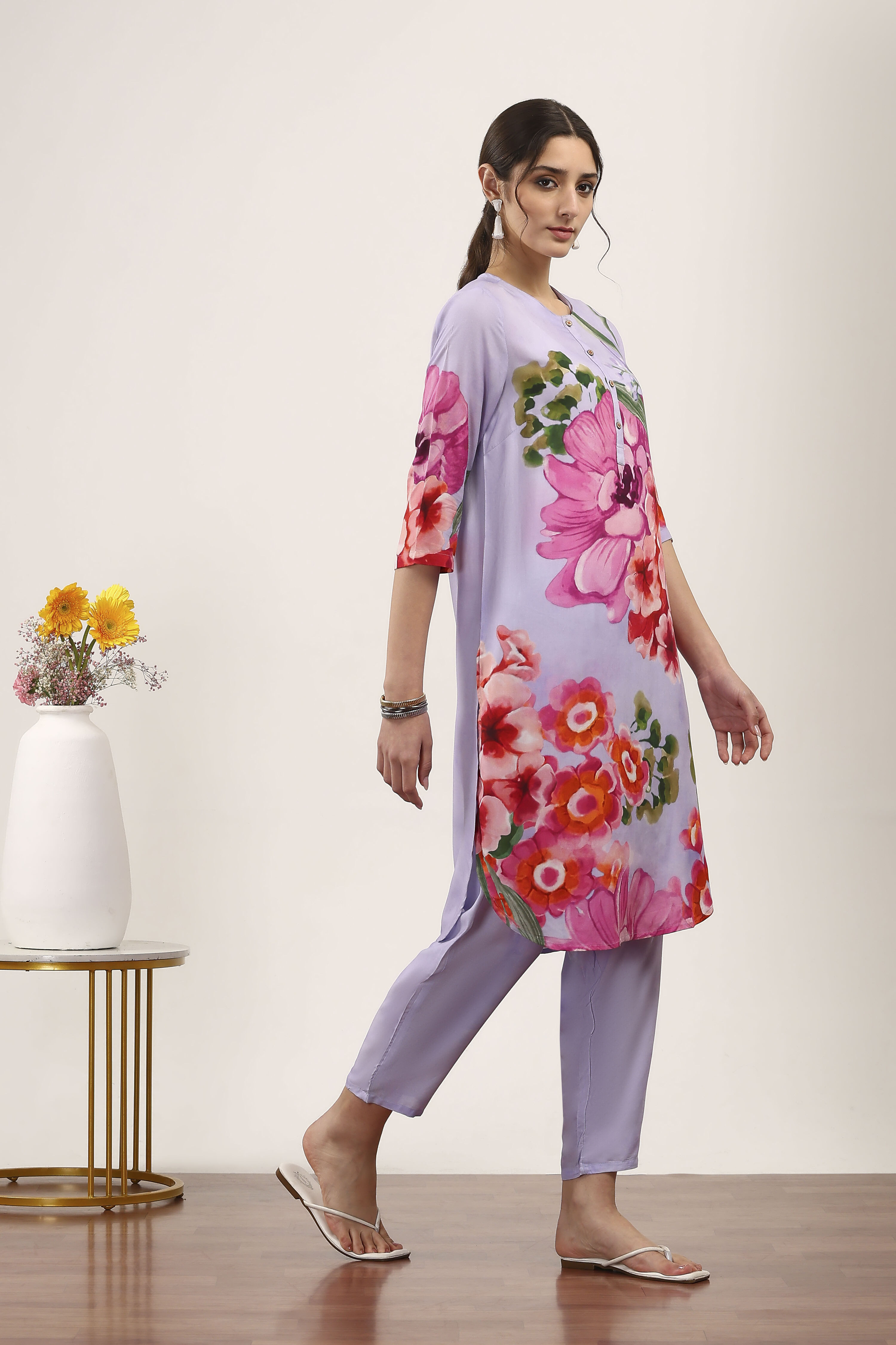 Purple Rayon Viscose Rayon Kurta Pants Set image number 5