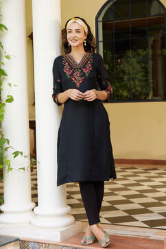 Black Acrylic Straight Kurta image number 0