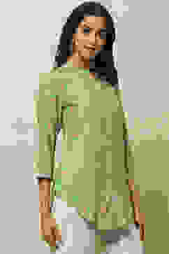 Green Floral Printed Straight Kurti image number 4