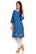 Teal Blue Straight Cambric Cotton Kurta image number 3