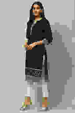 Black Cotton Staight Kurta image number 2
