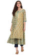 Beige Flared Polyester Kurta image number 0