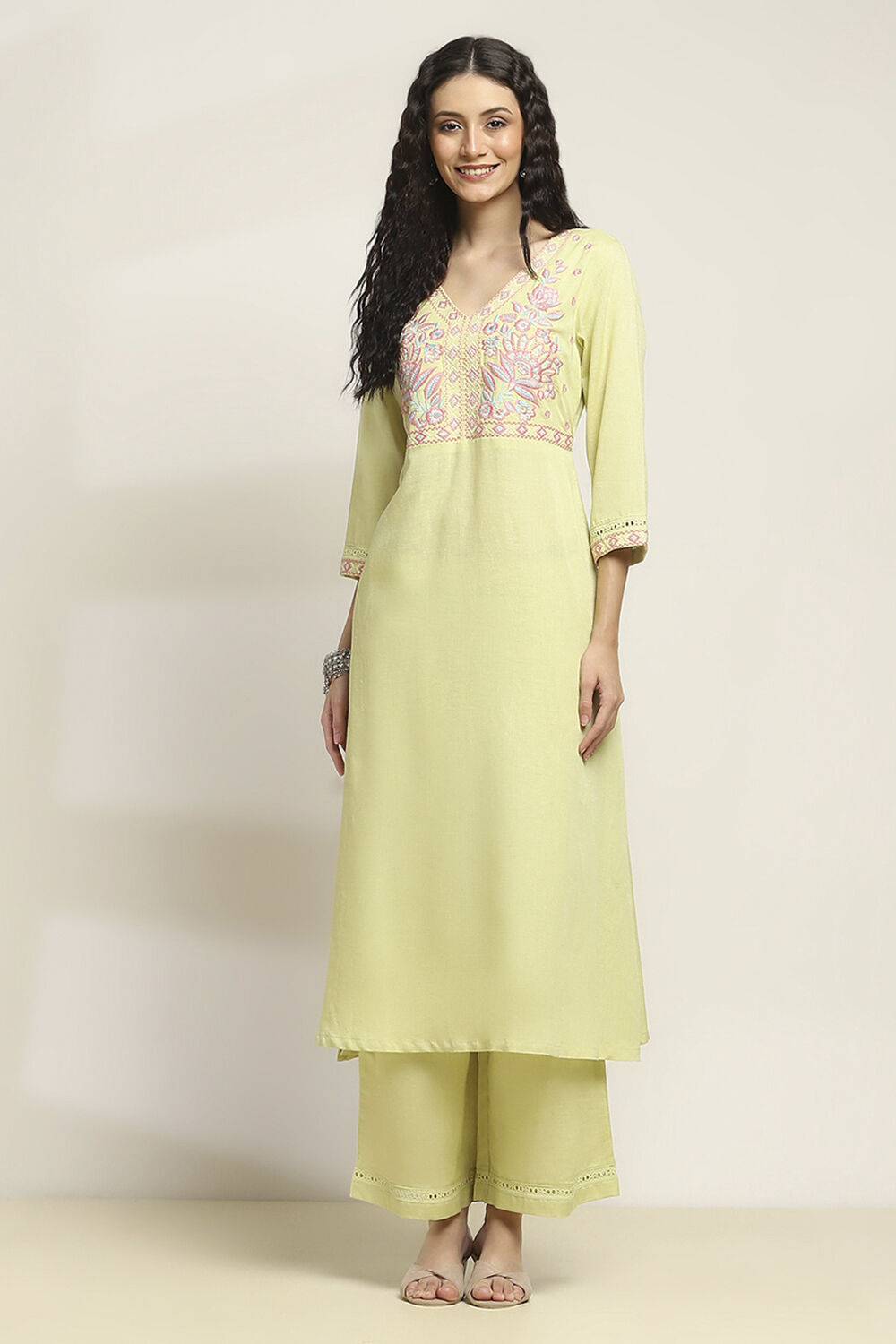 Mint Green Solid Straight Kurta Set image number 6