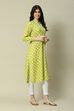 Lime Green LIVA Straight Printed Kurta image number 3