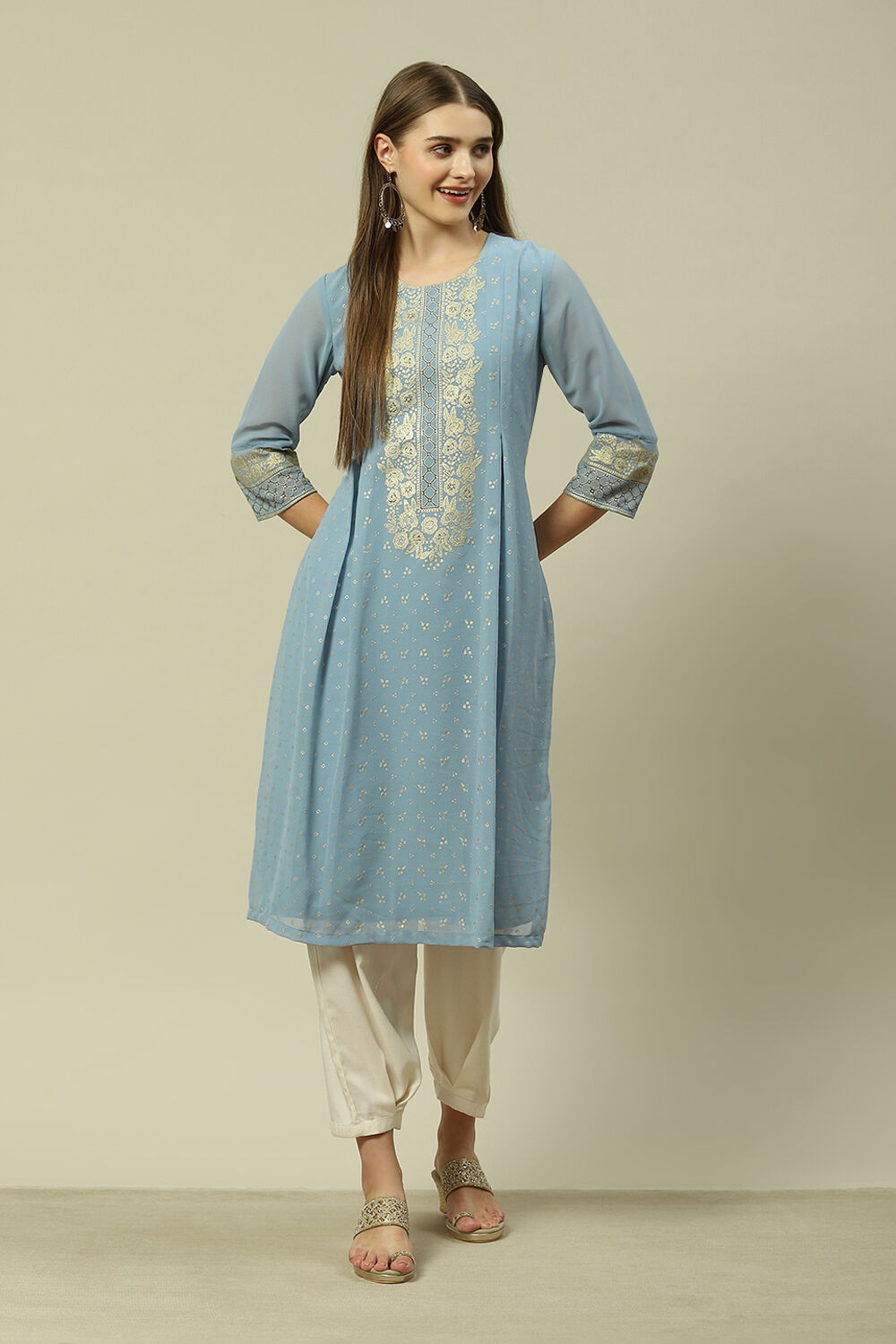 Grey Polyester Straight Printed Kurta image number 5