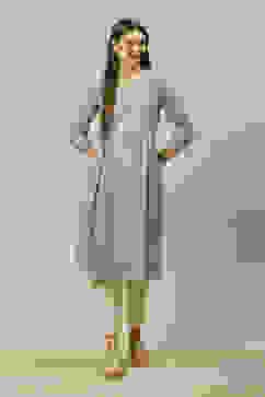 Grey Polyester Straight Printed Kurta image number 5