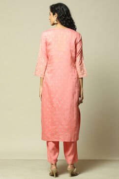 Pink LIVA Straight Printed Kurta Palazzo Suit Set image number 5