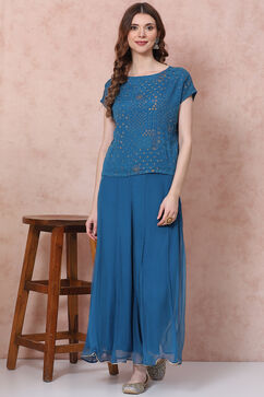 Petrol Blue Art Silk Co-Ord Set image number 6