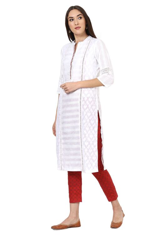 White Straight Dobby Kurta image number 2