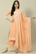 Peach Cotton Blend Woven Dupatta image number 0