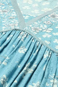 Blue LIVA Tiered Printed Dress image number 1