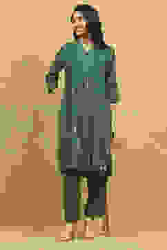 Green Viscose Rayon Printed A-Line Co-ord Set image number 0