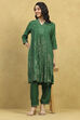 Green Viscose Rayon Printed A-Line Kurta Pants Set