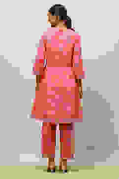 Pink Cotton Lurex A-Line Printed Kurta Salwar Suit Set image number 4