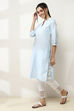 Blue Cotton Yarn-Dyed Straight Kurta image number 2