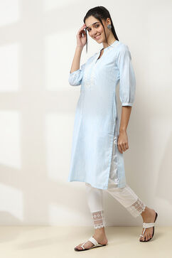 Blue Cotton Yarn-Dyed Straight Kurta image number 2