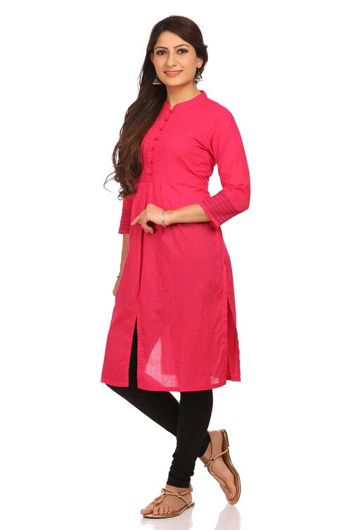 Pink Straight Cotton Kurta image number 2