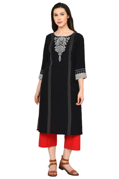 Black Straight Viscose Kurta image number 0