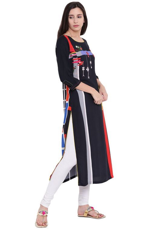 Black Rayon Straight Kurta image number 2
