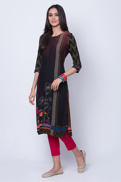 Black Viscose Rayon Straight Kurta image number 3