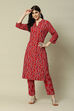 Red LIVA Straight Printed Kurta Palazzo Suit Set image number 0