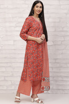 Orange Straight Printed Suit Set image number 6