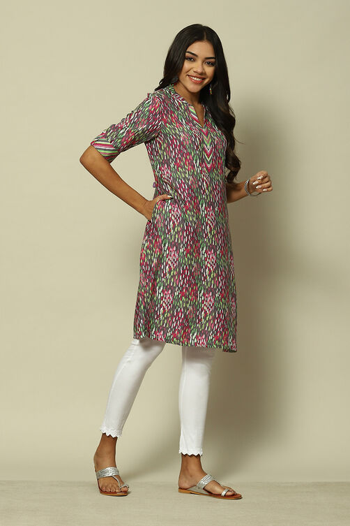 Grey LIVA Straight Printed Kurta image number 3