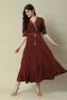 Maroon Cotton Blend Printed Dress image number 5