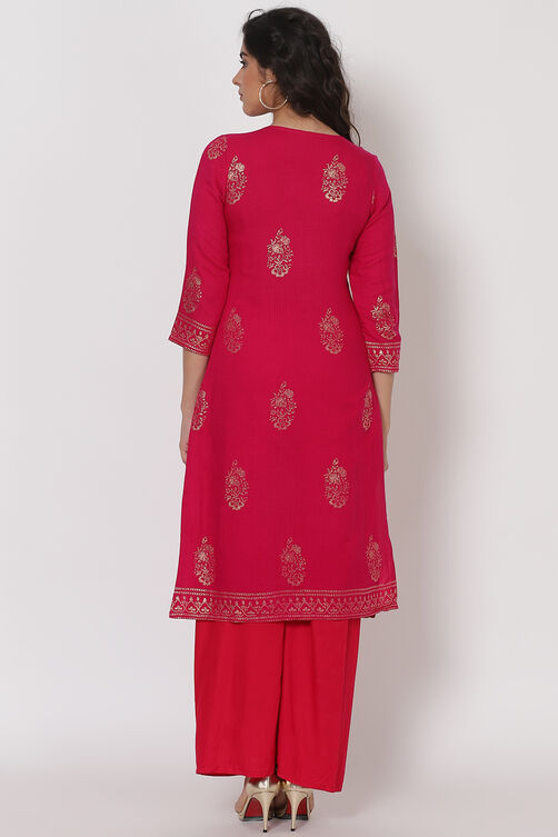 Pink Viscose Rayon Kurta image number 4