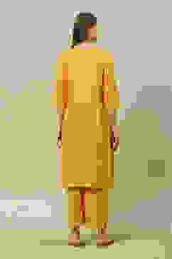 Yellow LIVA Straight Printed Kurta Palazzo Suit Set image number 4