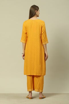 Yellow LIVA Straight Printed Kurta Palazzo Suit Set image number 4