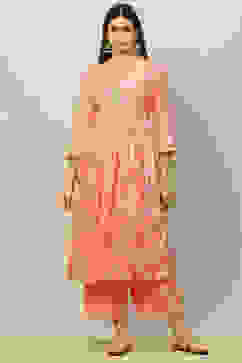 Orange Viscose Muslin Straight Printed Kurta Palazzo Suit Set image number 6