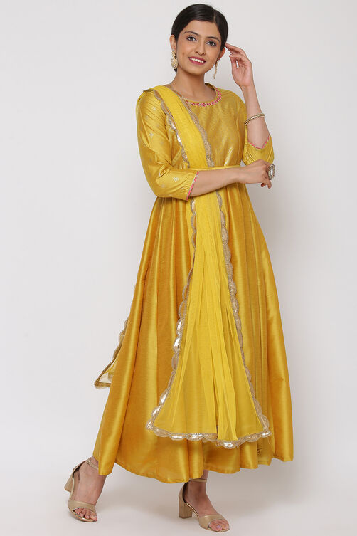 Lime Green Poly Cotton Kalidar Suit Set image number 3