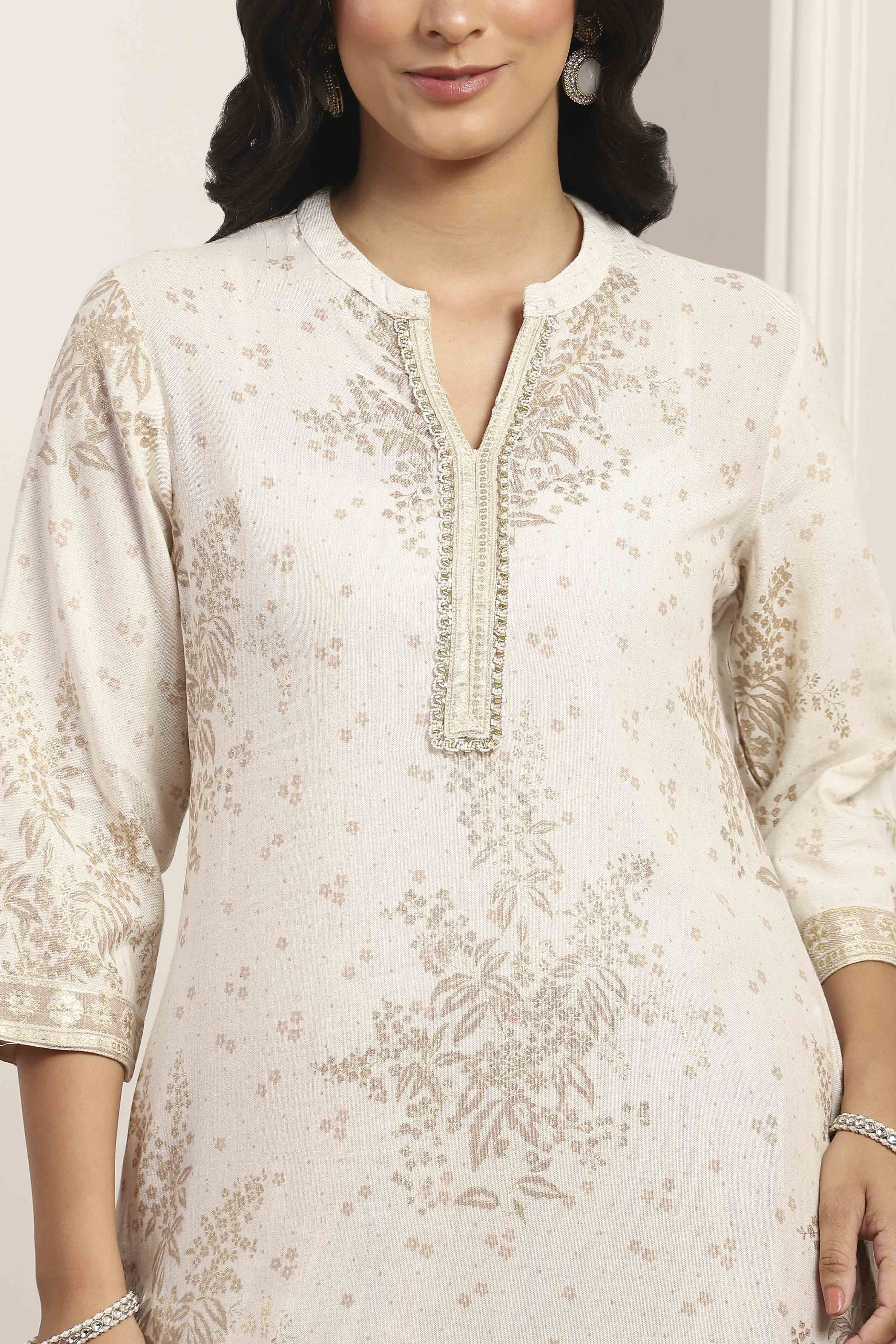 White Rayon Straight Suit Sets image number 1