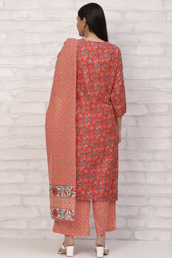 Orange Straight Printed Suit Set image number 4