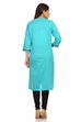 Turquoise Straight Cotton Kurta image number 3