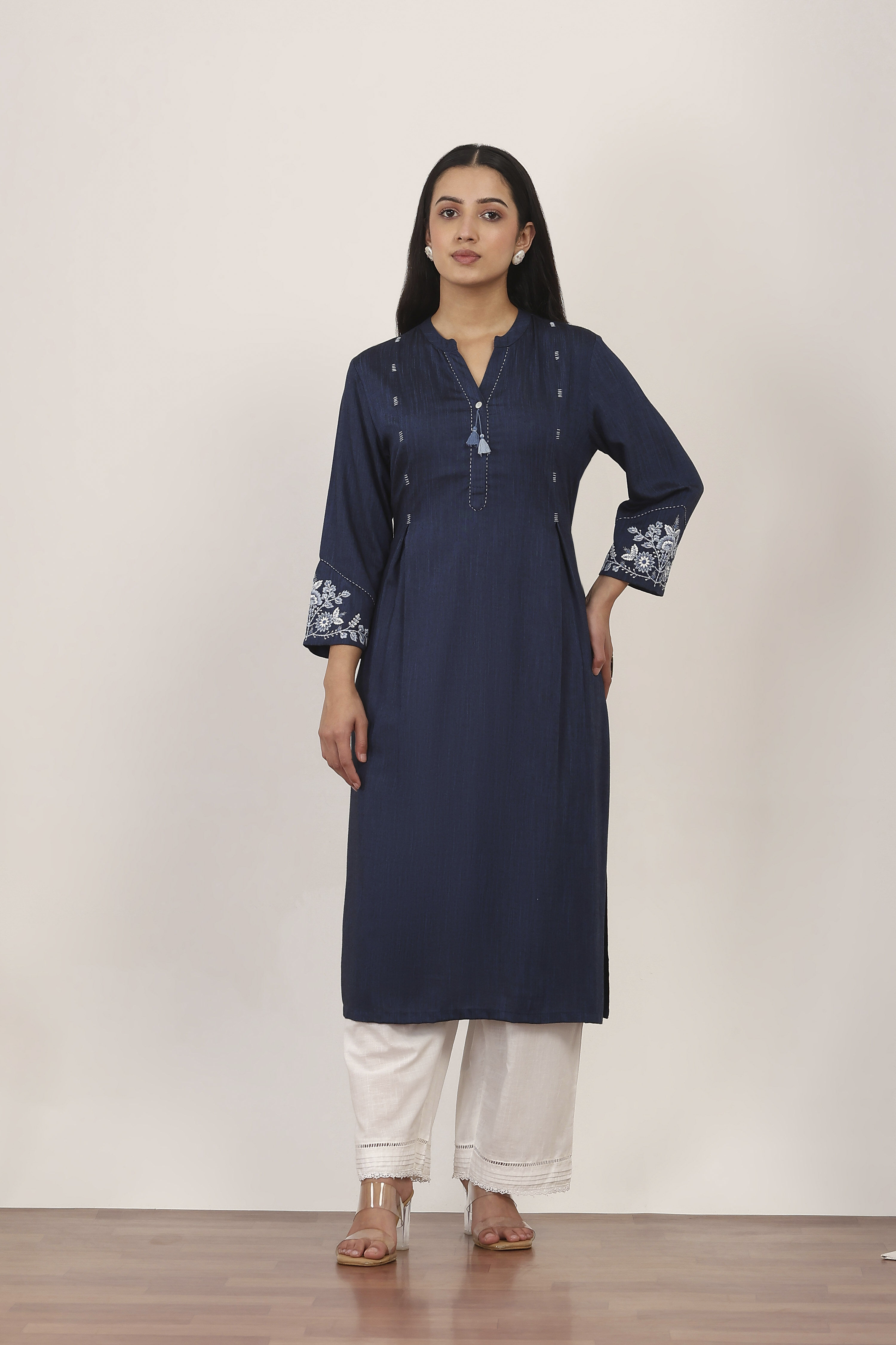 Blue Polyviscose Straight Kurtas image number 5