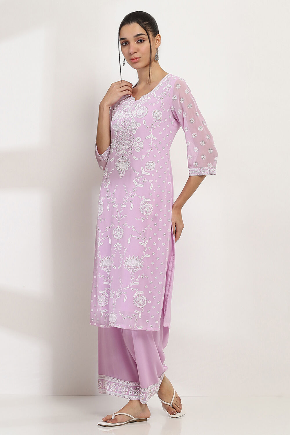 Lavender Printed Straight Kurta image number 3