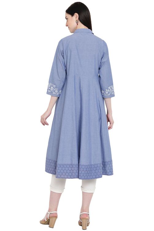 Light-Blue Chambray Kalidar Kurta image number 4