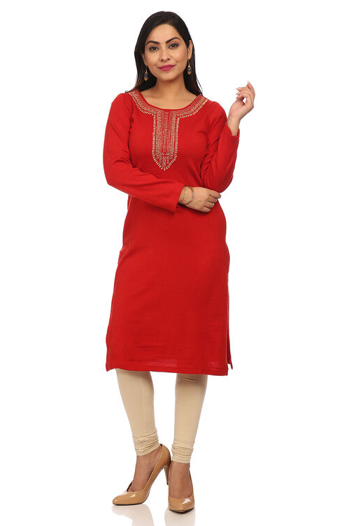 Dark Pink Straight Acrylic Kurta image number 0