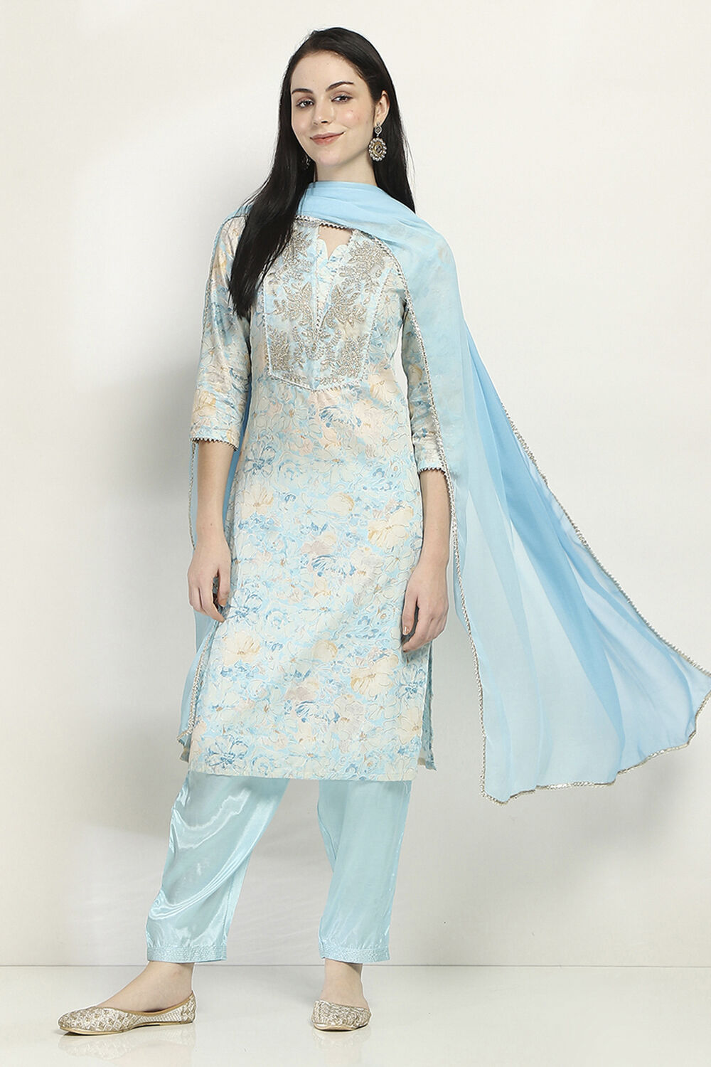 Blue Cotton Straight Set image number 0