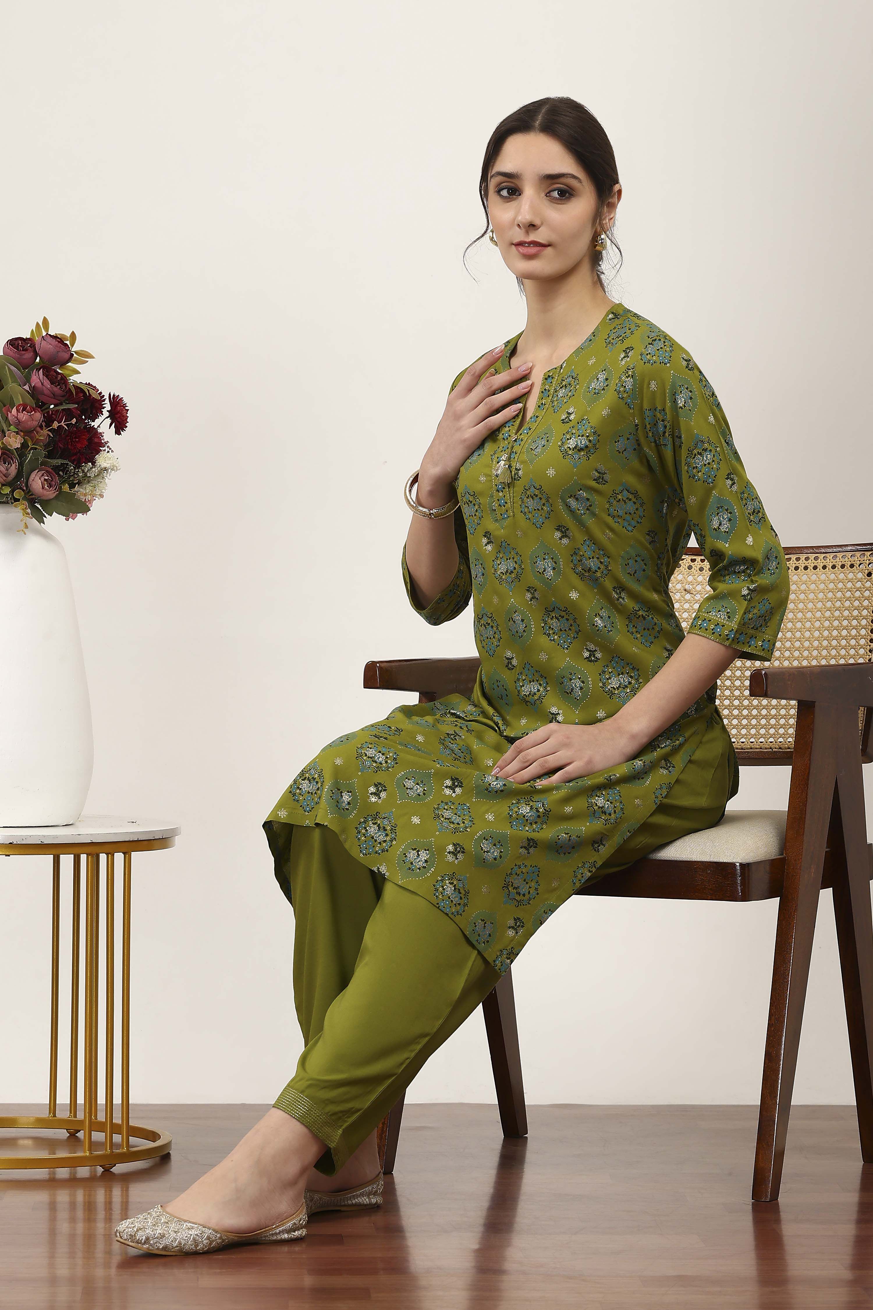 Blue Rayon Viscose Rayon Kurta Pants Set image number 0