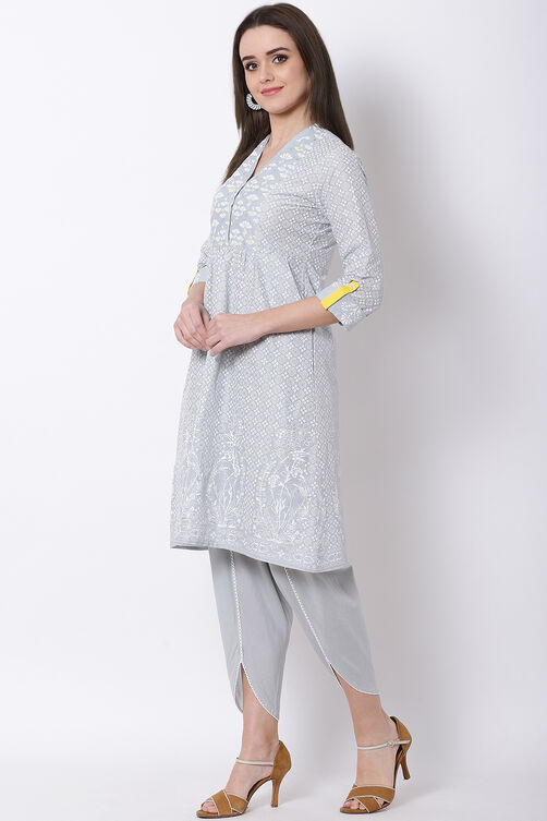 Grey Cotton Flared Printed Tunic image number 2