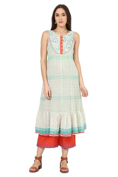 Teal Green Kalidar Gauge Kurta image number 4