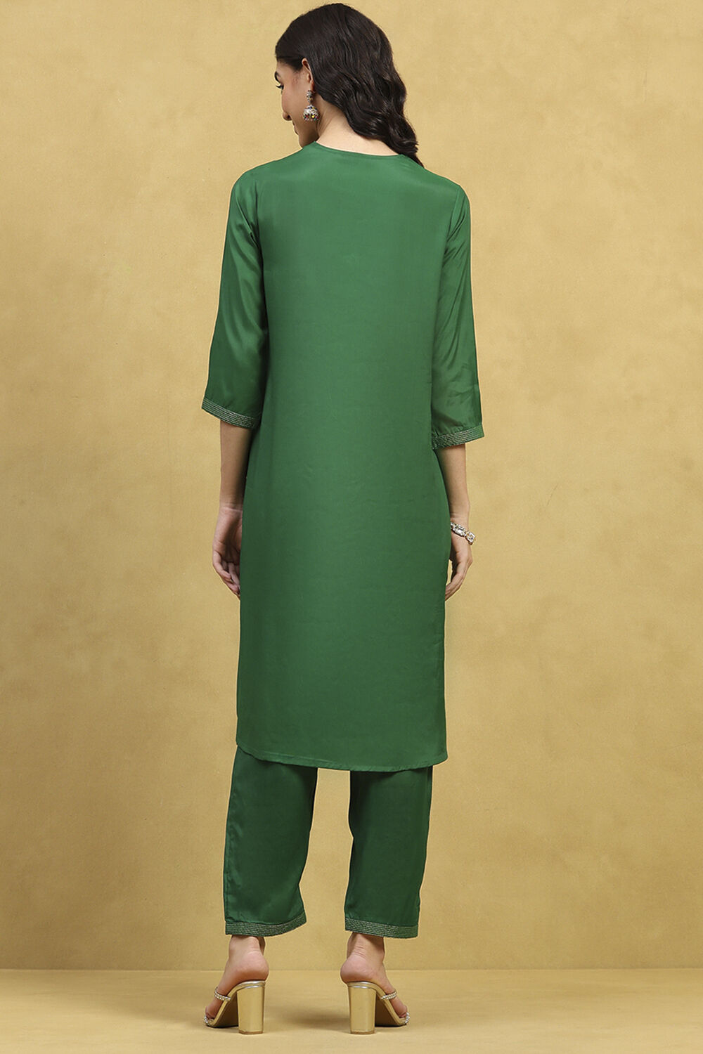 Green Viscose Rayon Printed A-Line Kurta Pants Set image number 4