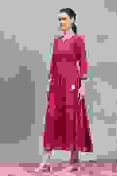 Pink Viscose Rayon Printed Flared Dress image number 2