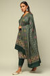 Green Acrylic Straight Yarn Dyed Kurta Palazzo Suit Set image number 3